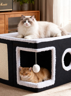 宠物毛绒四季窝可折叠拆洗狗宠物窝收纳窝猫窝折叠房子猫抓板批发
