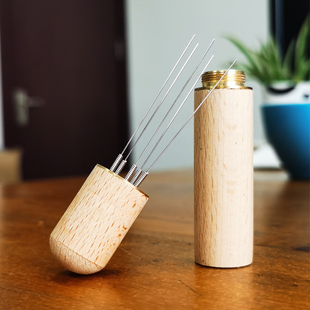 带收纳胡桃木 不锈钢咖啡布粉针布粉器咖啡粉搅拌结块打散器具针式