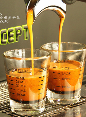 2只 玻璃盎司杯意式浓缩咖啡量杯 4种刻度换算带刻度木柄量杯45ml