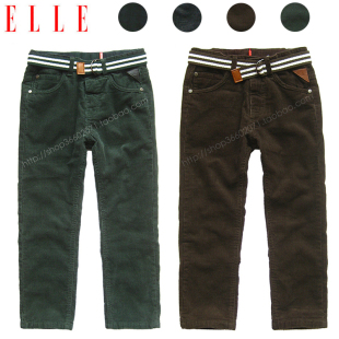 正品ELLE童装男童灯芯绒裤子儿童休闲裤双层秋冬中童大童条绒长裤