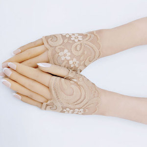 弹力蕾丝无指小手套女薄款漏指演出防晒骑车开车防滑遮疤痕遮纹身