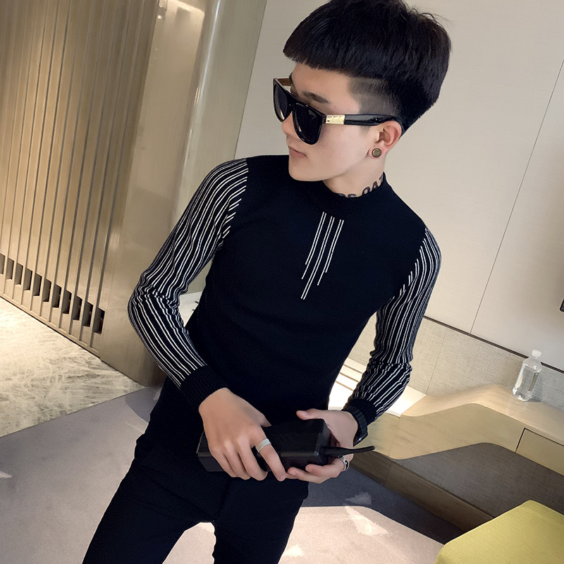 2019潮男秋冬新款韩版社会人个性假两件毛衣外套发型师时尚服装帅|ruв категории Мужская одежда, свитер/свитер - от Buy2taobao.com для оказания профессиональной услуги покупки агента Taobao