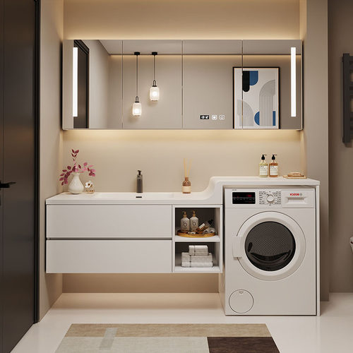 定制高低洗衣机柜镜柜实木可丽耐