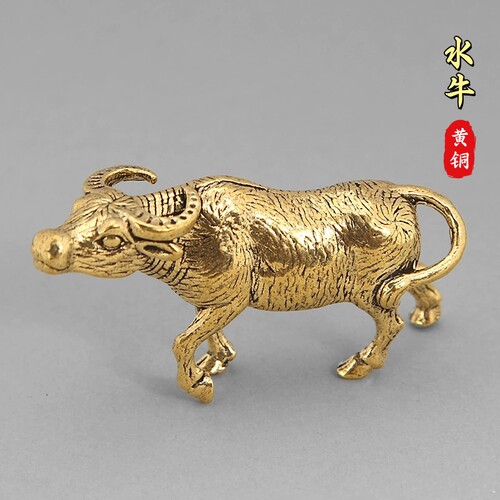 创意纯黄铜水牛生肖牛复古实心老物件居家装饰桌面茶宠工艺品摆件