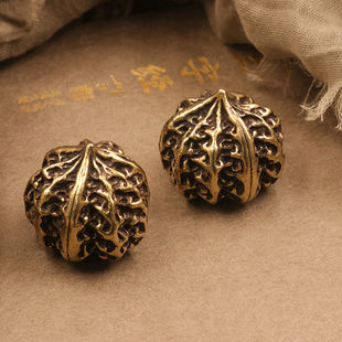 实心纯黄铜核桃手把件文玩健身球居家茶宠摆件手把件 1对200克