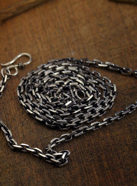 3mm太角链 5mm做旧复古泰银锁骨项链 男女款链