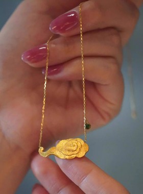 古法黄金色祥云项链仿翡翠蛋面吉祥毛衣链高颜值气质秋冬氛围颈链