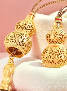 古法沙金镂空花丝葫芦吊坠铜镀金观音弥勒佛项链毛衣链福禄寿葫芦