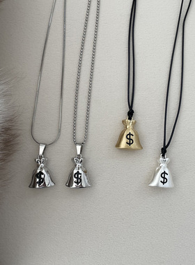 钱袋子吊坠项链小众轻奢高级感设计银色可调节颈链毛衣链