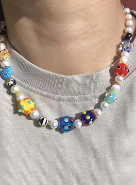 26年新款手工多巴胺糖块千花琉璃锁骨链INS复古choker男项链女