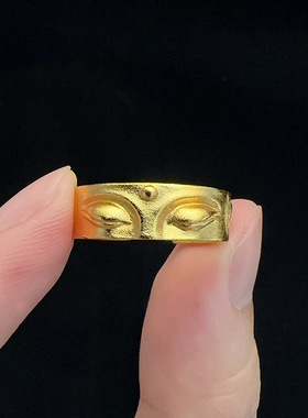 精工古法禅金佛不言尾戒中国风复古吉祥寓意半脸佛无象佛开口戒指