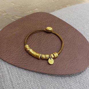 黄金色盘缠福牌手链女新款复古小众设计碎金子棕色手绳送女友礼物