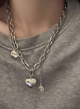 甜酷辣妹钛钢不掉色爱心卫衣项链女轻奢小众配饰2024新款嘻哈颈链