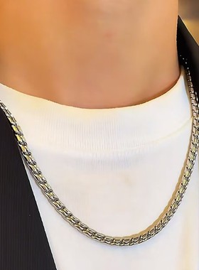 欧美个性钛钢扭鳞龙骨链圆锤链不锈钢项链一体按扣龙骨链男士项链