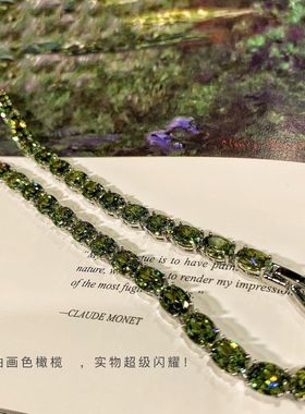 莫奈睡莲/油画色橄榄绿色爆闪choker项链小众设计感项链