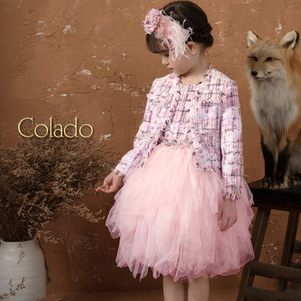 Colado扣诺秋冬粉色小香优雅名媛连衣裙套装高端定制模特走秀表演