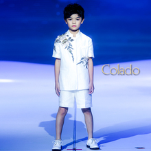 Colado扣诺中国风男童白色西装中山装高端定制礼服儿童走秀夏装