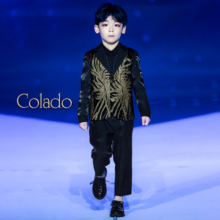 Colado黑金男童礼服西装套装小男孩走秀模特比赛表演主持人演出服