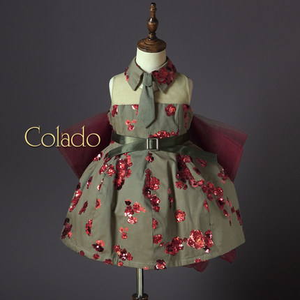 Colado扣诺原创设计女童模特走秀刺绣亮片灯笼裙个性摄影蝴蝶结