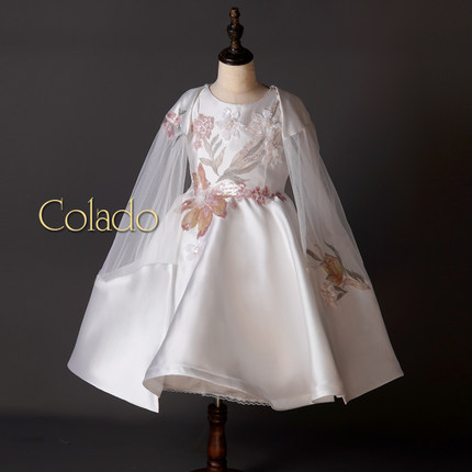 Colado扣诺女童可脱卸两件式披风连衣裙刺绣定制少儿模特主持礼服