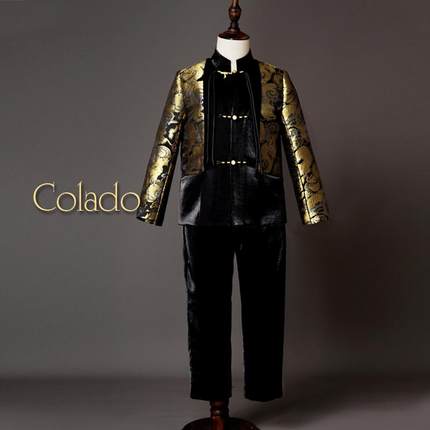 Colado扣诺男童中国风唐装汉服高端定制儿童西装套装钢琴表演礼服