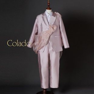 Colado扣诺男童西装套装春装新款西服儿童礼服走秀网纱裙摆拖尾