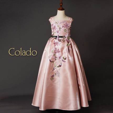 Colado扣诺女童大气礼服粉色公主长裙刺绣亮片儿童连衣裙高端定制