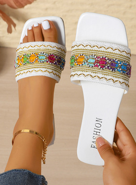 Bohemian style flat bottomed anti-skid slippers for women wi