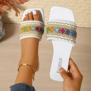 Bohemian style flat bottomed anti-skid slippers for women wi