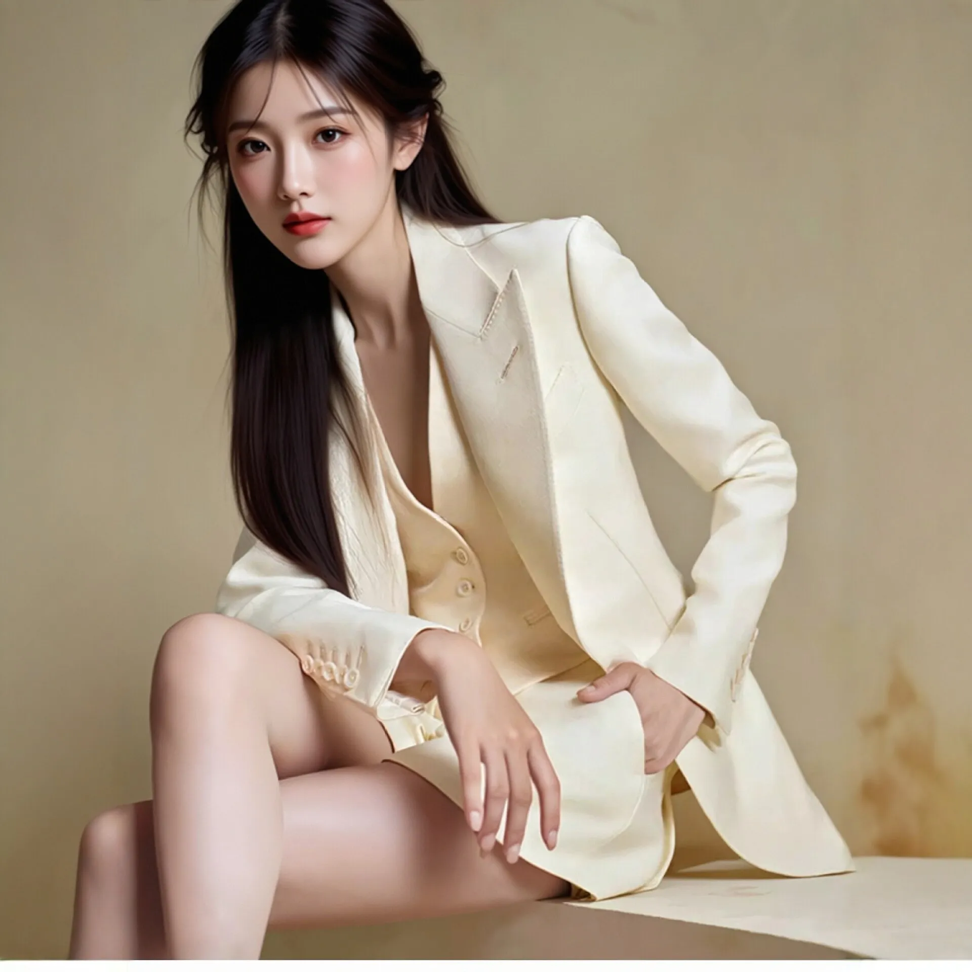 杏色西装短裤套装女2026超火穿搭一整套气质ootd高级感chic别致女