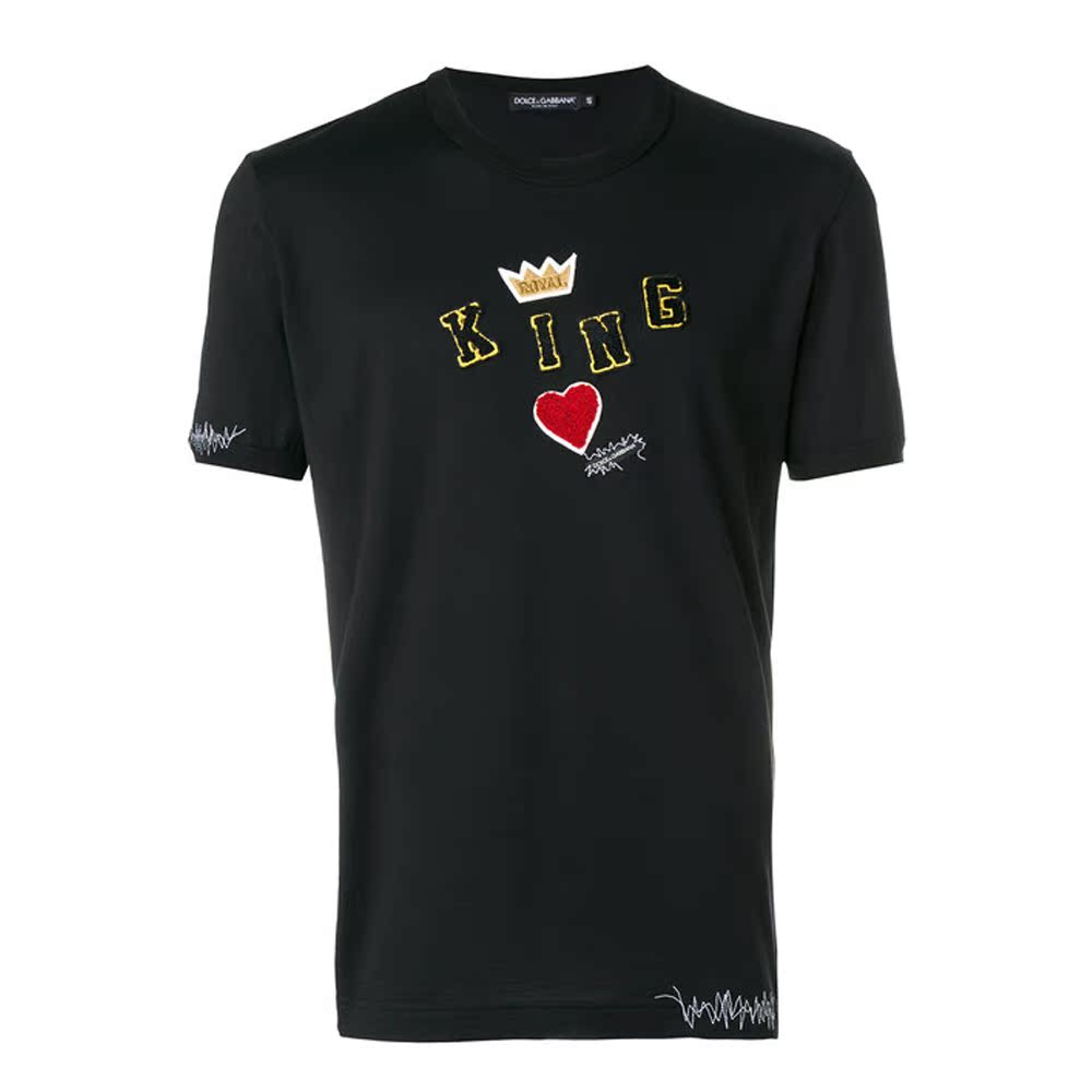 正品 Dolce&Gabbana 杜嘉班納 18春夏愛心皇冠字母植絨短袖T恤
