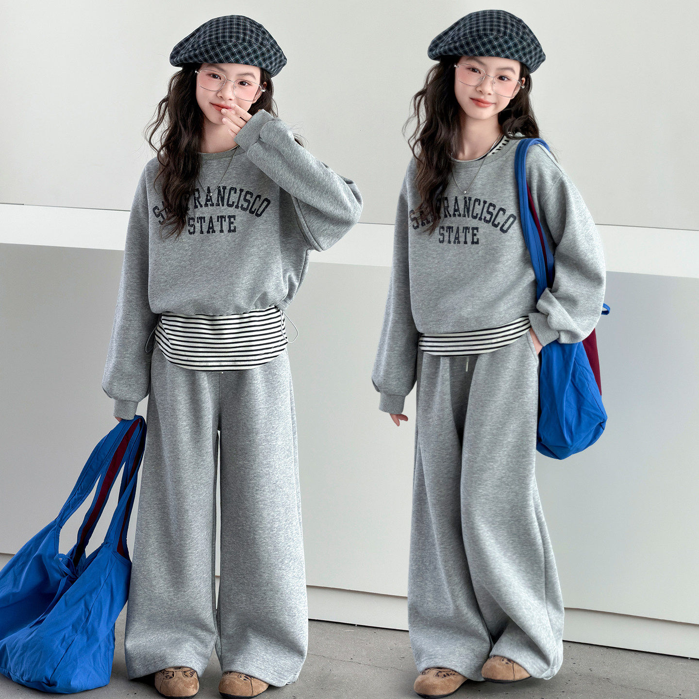 大童春秋子洋派2026儿童新款潮上衣套装工装裤女童女孩三件套休闲