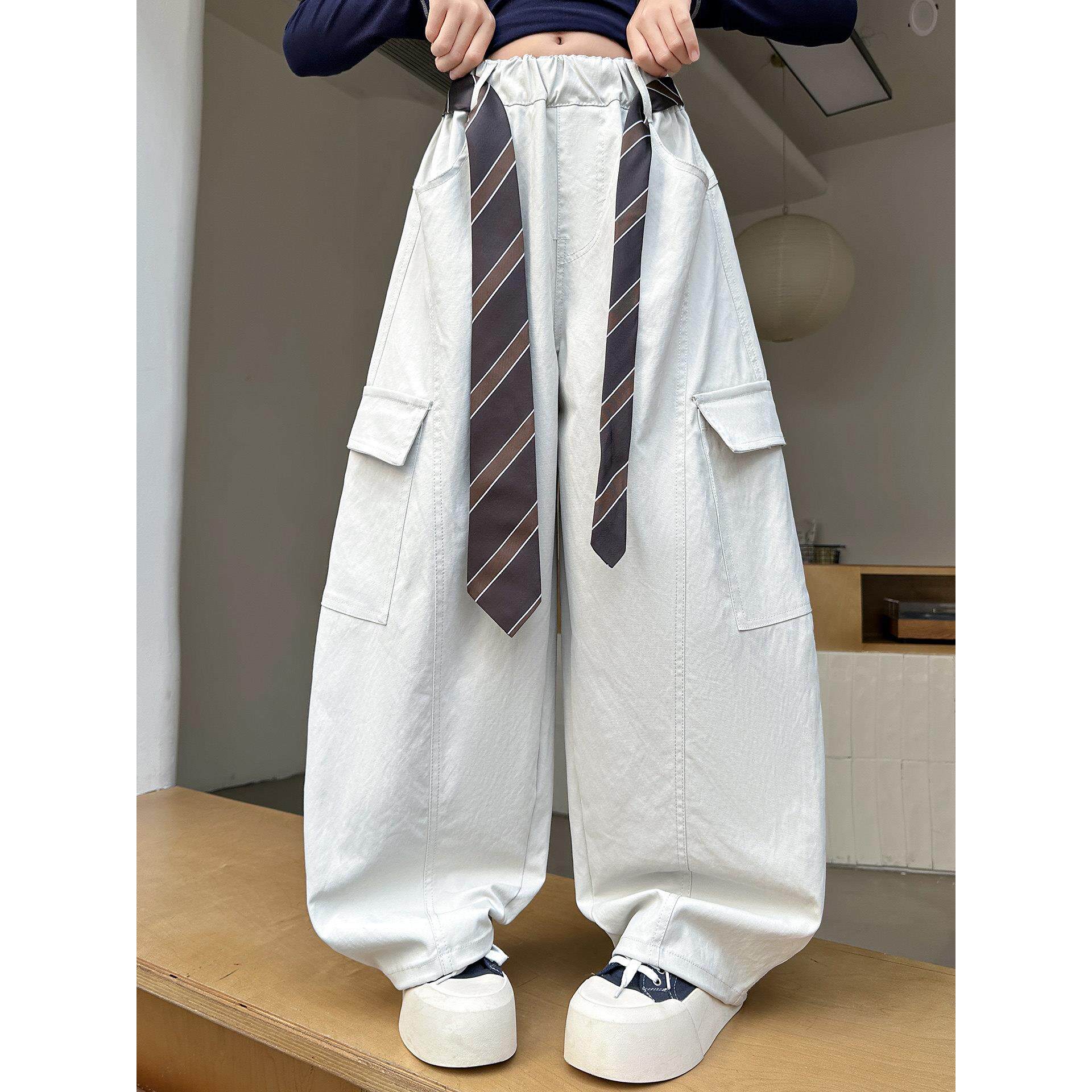 裤子中大童2026裤腿女童春款儿童工装时髦裤弯刀新款酷飒风百搭阔