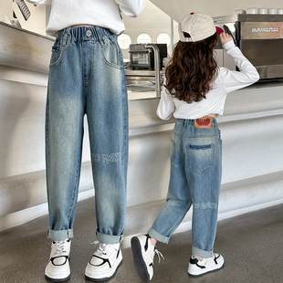 春秋款 女大童秋冬加绒长裤 韩版 哈伦裤 子 洋派儿童老爹裤 女童牛仔裤