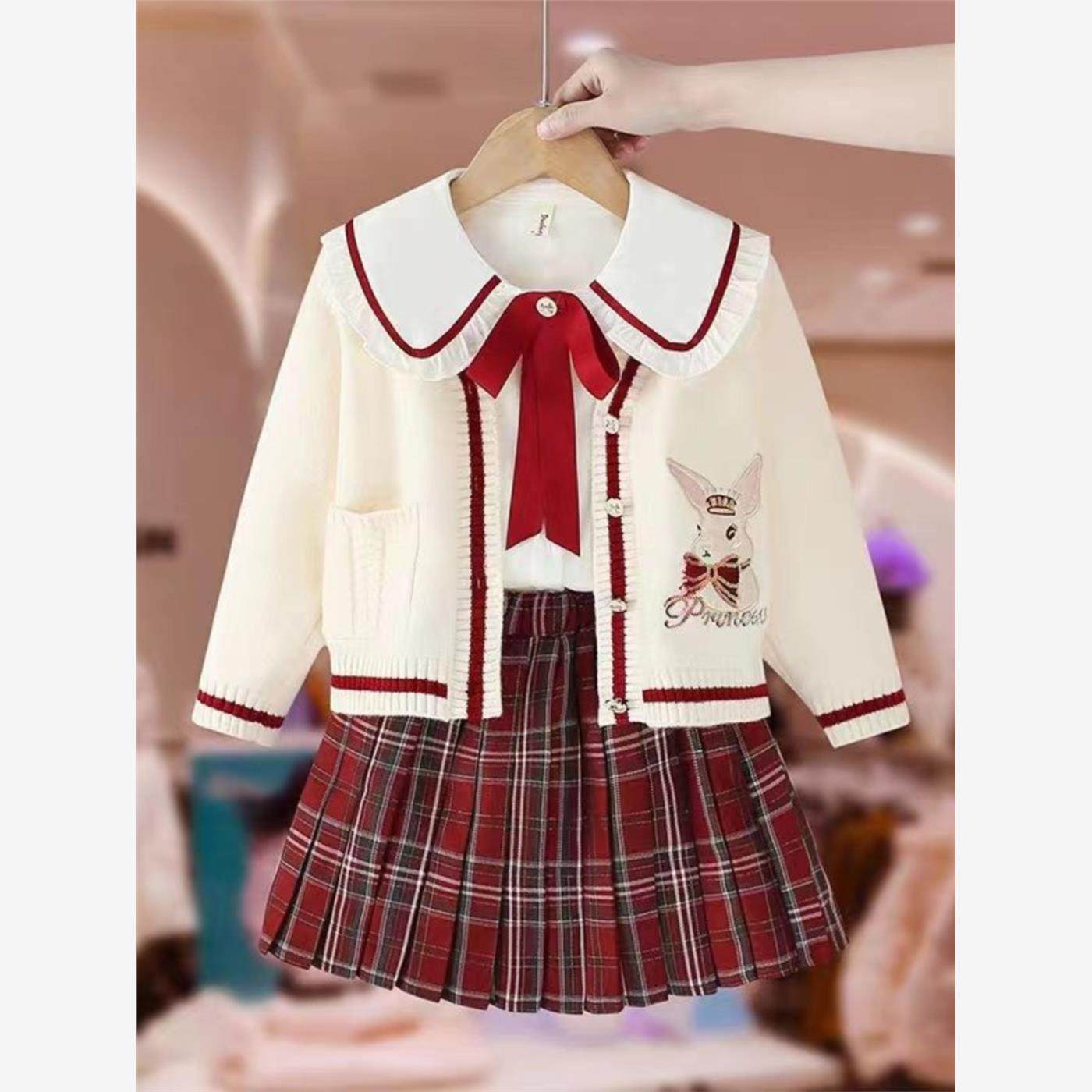 女童jk裙子秋装连衣裙小学生学院风套装裙洋气女孩马甲百褶裙秋季