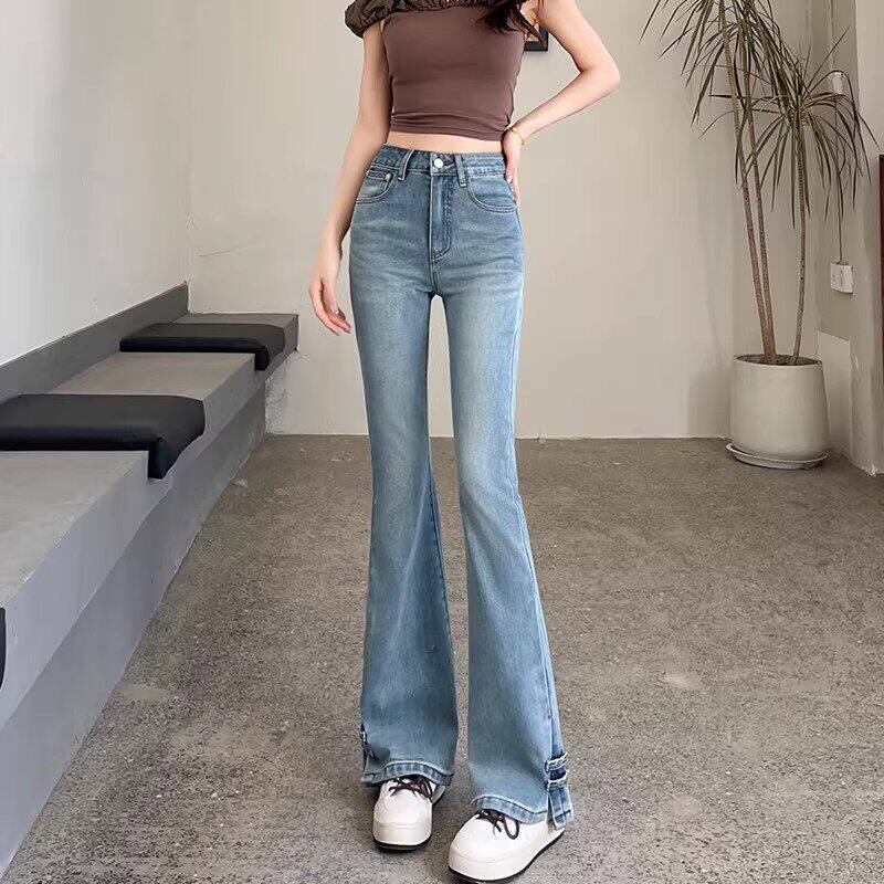 女孩裤子显瘦春季修身大童喇叭裤牛仔裤开叉儿童微喇2026新款女童