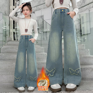 加绒裤一体秋冬裤子女童冬天女大童冬季牛仔裤儿童腿宽松加厚绒阔