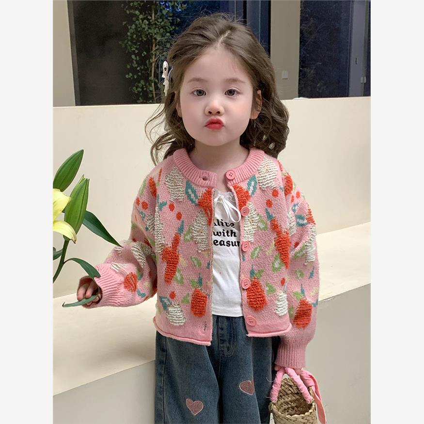 女童开衫毛衣春秋款2025新款儿童时髦洋气针织衫宝宝春款休闲外套