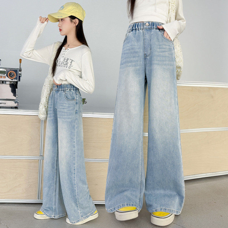 牛仔裤女大童韩版时尚儿童初中生阔腿裤女童休闲春季百搭裤子春秋