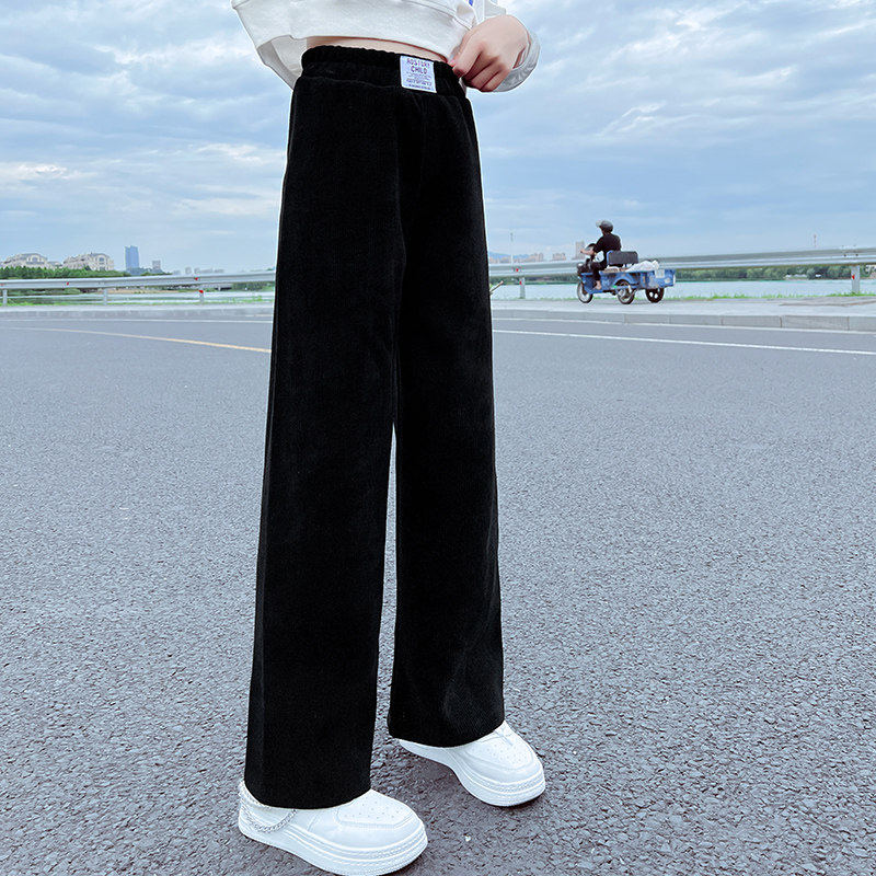 女童裤子春装2026新款洋气中大童女孩休闲长裤儿童黑色窄版直筒裤