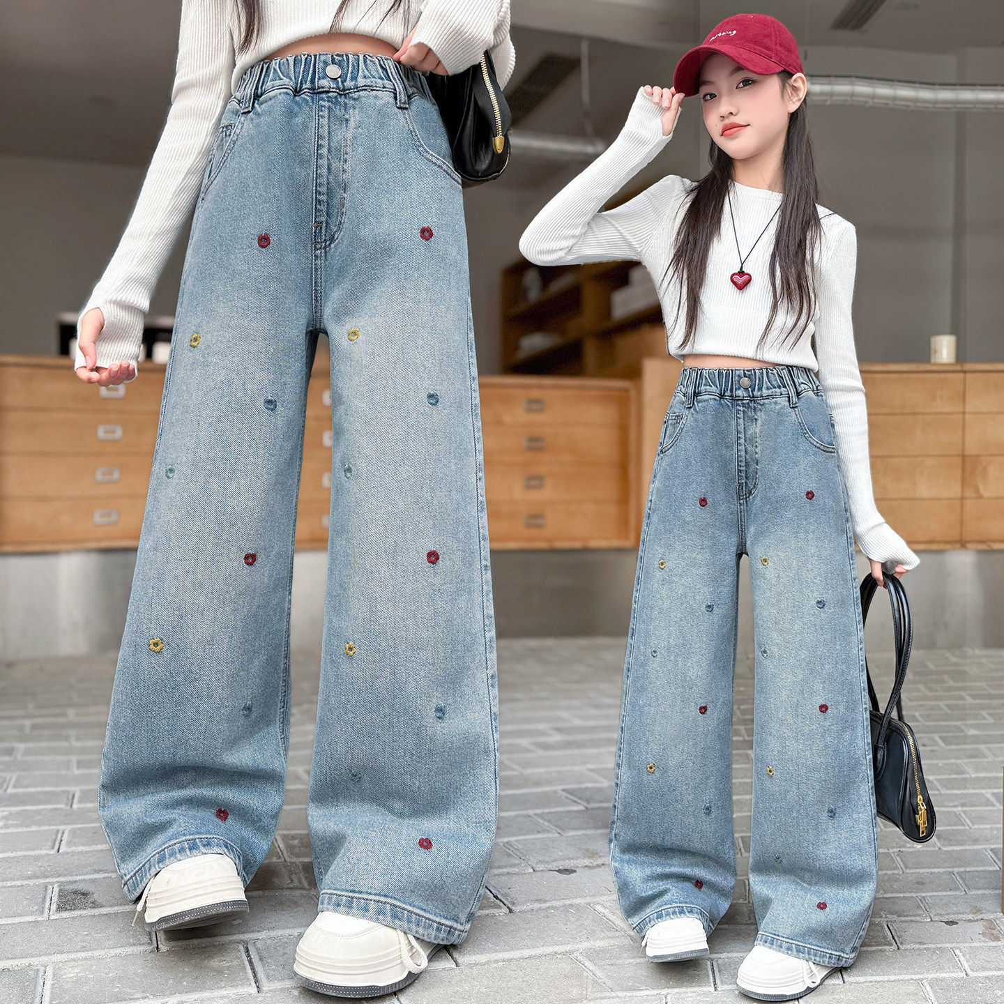 女童牛仔裤韩版阔腿裤洋派直筒春秋宽松2026裤子儿童新款春季大童