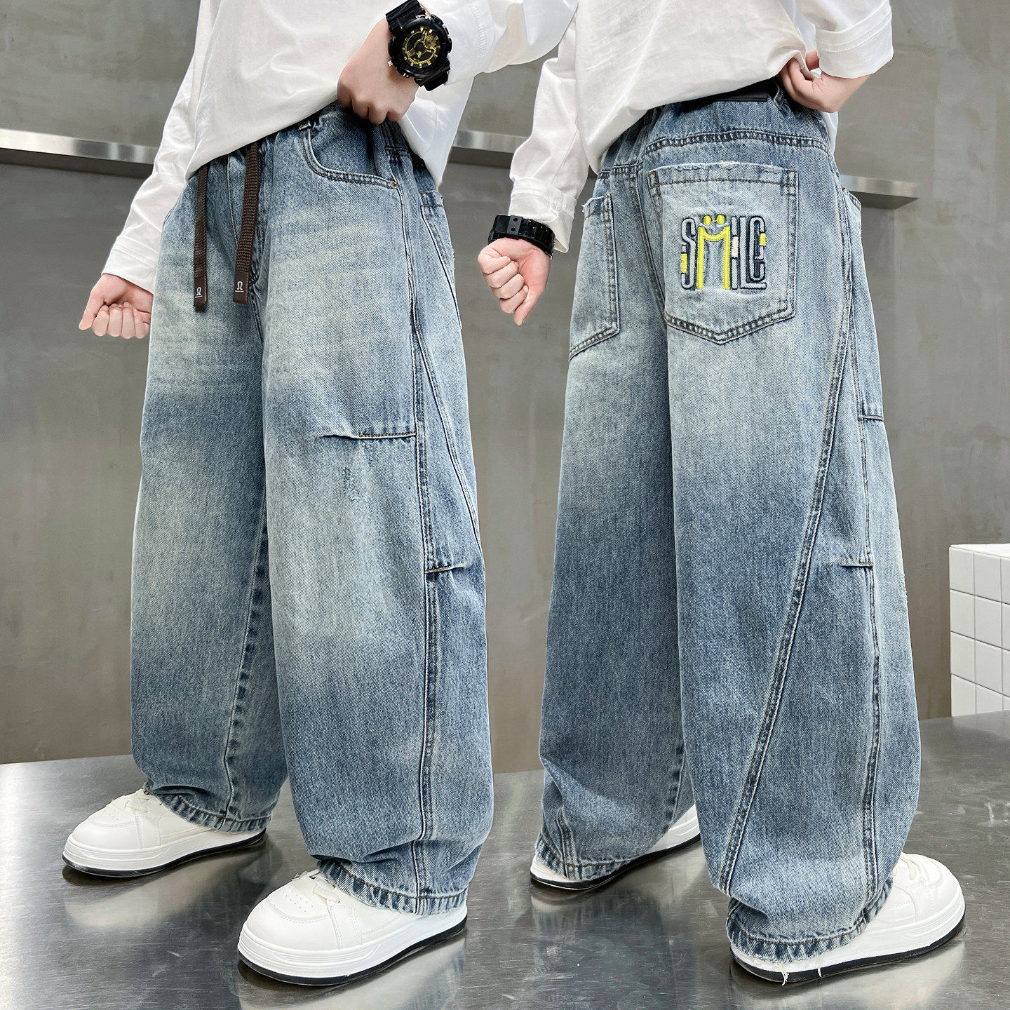 儿童童装直筒牛仔裤男童阔腿春季新款宽松中大童长裤男孩春秋2026