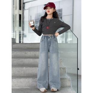 版阔搭春秋窄长裤直筒新款女童腿休闲2026裤韩版百牛仔裤子中大童