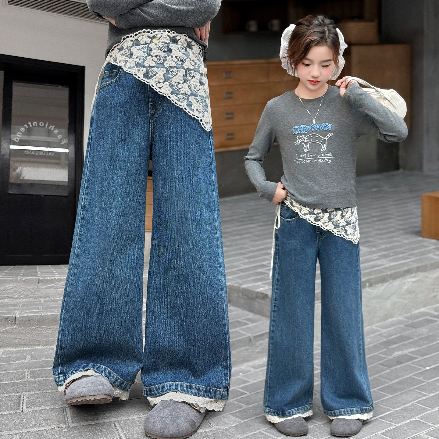 春季裤子2026阔腿裤新款洋气春秋牛仔裤童装中大童女孩儿直筒女童