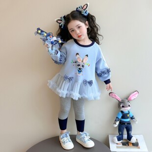 女2026女童宝宝款公主蓝兔套装时髦洋气春季春装儿童早春春秋新款