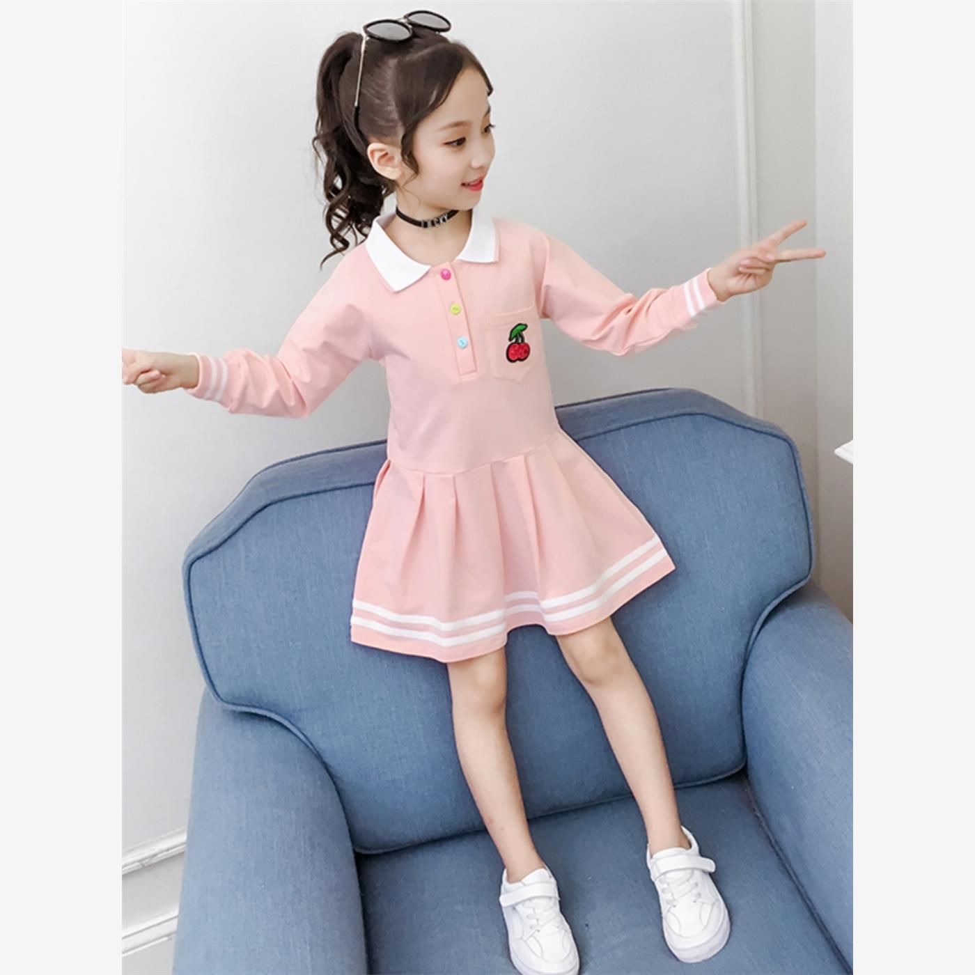 女12童秋季学院风长袖连衣裙2025小女童3POLO裙衫中大童纯色裙子9