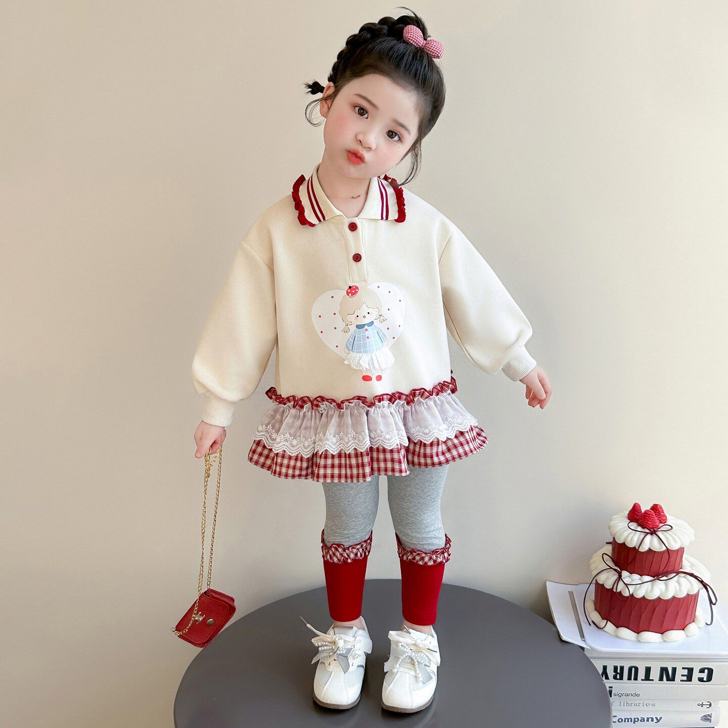 新款款波点宝宝女童洋气卫衣儿童春季套装时髦2026春秋早春春装女