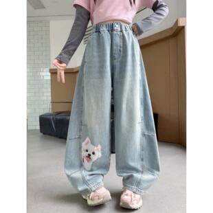 春秋装 女孩时尚 裤 春季 子弯刀 薄款 女童儿童牛仔裤 中大童拼接阔腿裤