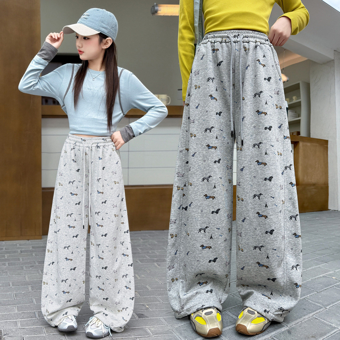 春秋装时尚春季休闲裤卡通腿薄款裤子女童阔女孩裤中大童卫裤儿童