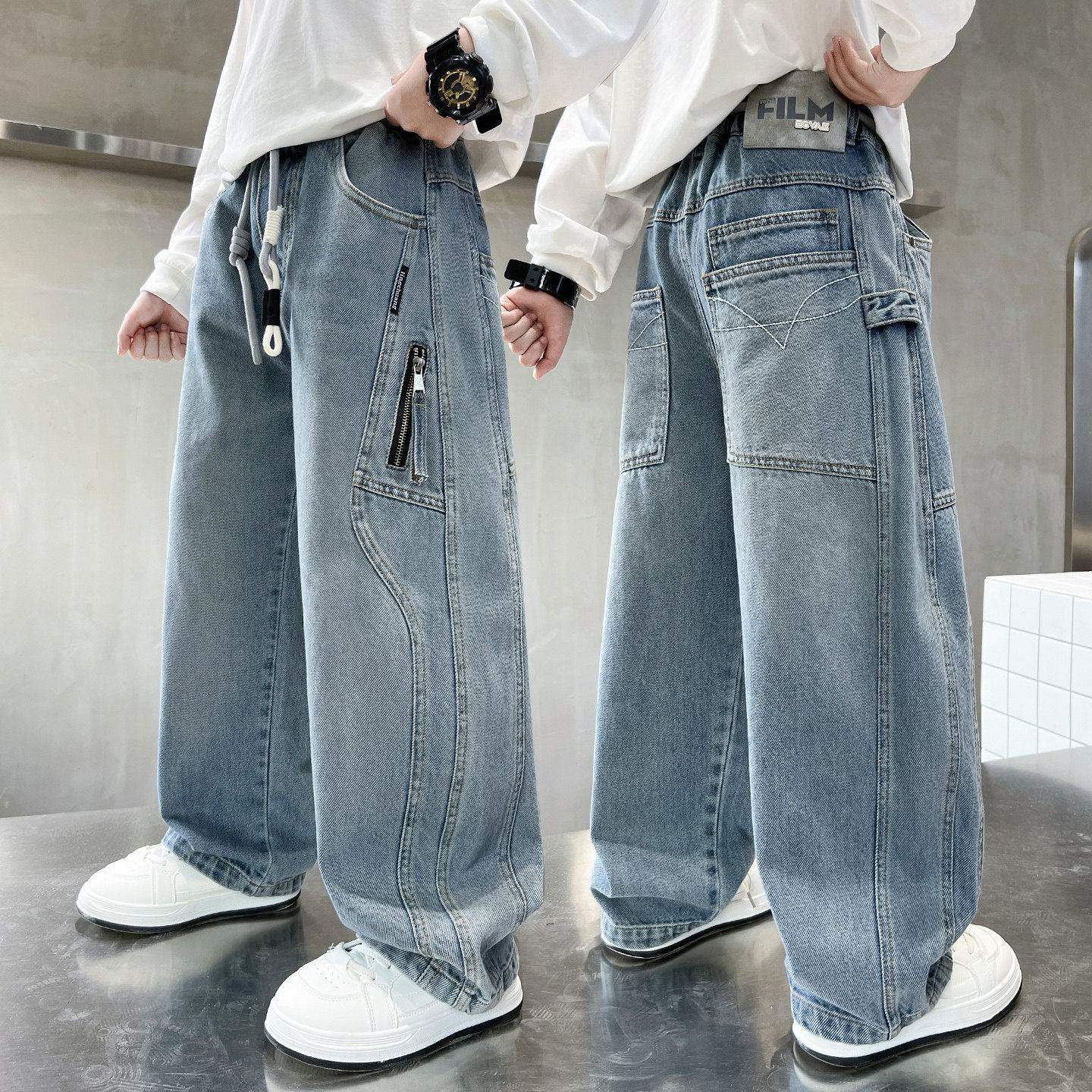 男童直筒牛仔裤2026春季新款儿童中大童宽松长裤男孩帅气春秋裤子